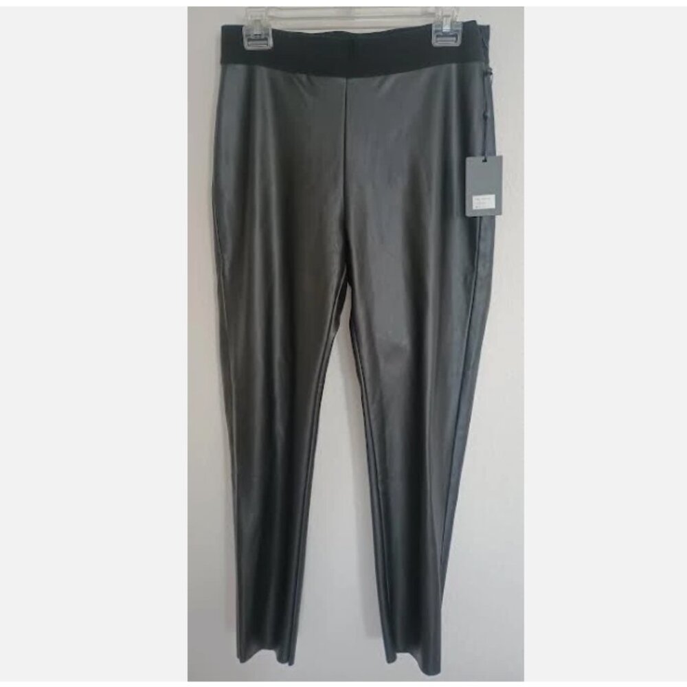 NWT DKNY Black Faux Leather Moto Leggings Pants XL